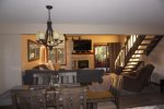 Mammoth Lakes Condo Rental Sunrise 1 - Open Floor Plan, Kitchen looking into the Dining and Living Areas